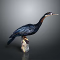 Handcrafted Wooden Cormorant Decorative Figurine With Detailed Feathers On Stone Base