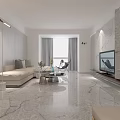 Modern Bright Minimalist Living Room With Polished Marble Floor Comfortable Sofa And Warm Ambient Lighting