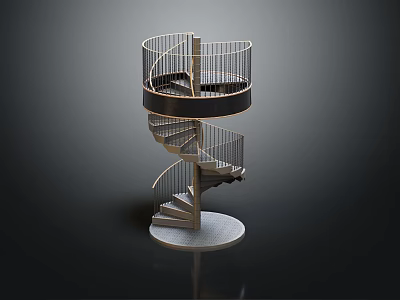 Elegant Modern Spiral Staircase Design With Metal Railings And Wooden Steps 3d model