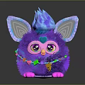 Cute Purple Fluffy Game Movie Character With Large Ears Colorful Decorations And Pink Feet