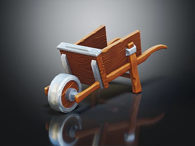Garden Wooden Wheelbarrow With Metal Wheel And Sturdy Wooden Frame Design 3d model