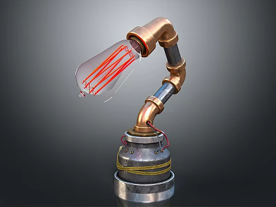 Industrial Style Copper Pipe Table Lamp With Clear Glass Shade And Vintage Filament 3d model