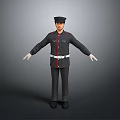 Male Character in Dark Uniform With Red Accents White Belt Gloves and Cap Standing Pose