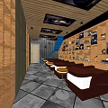 SPA Sauna Interior With Wooden Walls Sofas Bar Stools Staircase And Decorative Paintings