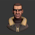Game Movie Character 3D Model Red Short Hair Serious Expression Yellow Collar Jacket Red Turtleneck