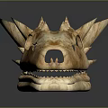 Ancient Mythical Dragon Skull With Spikes Horn And Rough Texture On Dark Background
