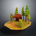 Brown Bear Standing Among Green Pine Trees in a Natural Forest Grassland Setting