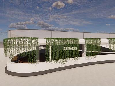 Lush Green Vines Covering Modern Building Exterior With Curved Design And Open Balcony 3d model