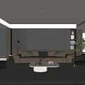 Modern Living Room Interior Design With Brown Sofa White Coffee Table Bookshelf And Green Plant