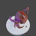 Purple Red Cartoon Monster With Green Eyes Tentacles And Small Figure On White Platform 3d model