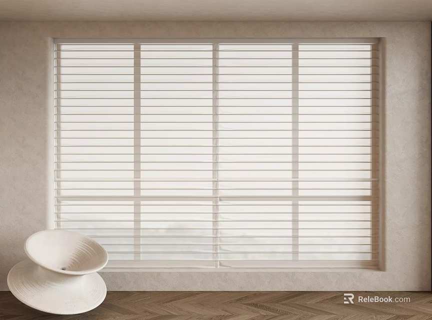 White Horizontal Window Blinds in Modern Interior with Light Walls and Wooden Floor 3d model 