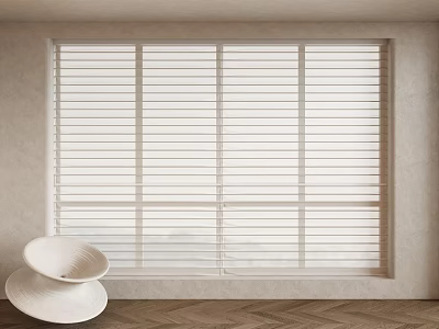 White Horizontal Window Blinds in Modern Interior with Light Walls and Wooden Floor 3d model