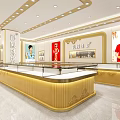 Luxurious Jewelry Store Interior With Golden Counters And Glass Display Cases