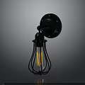 Black Wall Mounted Metal Lamp With Vintage Illuminated Bulb And Frame