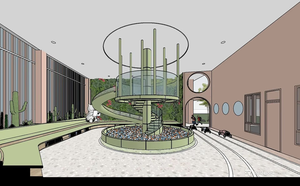 Kindergarten Indoor Activity Space With Spiral Slide Circular Structure For Children 3d model 