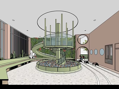 Kindergarten Indoor Activity Space With Spiral Slide Circular Structure For Children 3d model