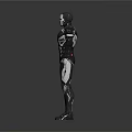 Armored Superhero Character In Black And Silver Mechanical Suit With Extended Arms