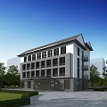 Modern Traditional Roof Residential Building With Large Windows Greenery And People Walking
