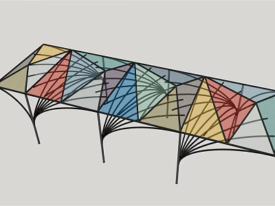 Modern Pergola Design With Colorful Geometric Panels And Black Metal Supports 3d model