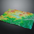 3D Topographic Terrain Model Featuring Colorful Mountains Valleys And Blue Lake