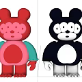 Cute Cartoon Dolls With Black Red Bodies Round Ears Light Green Arms And Colorful Design