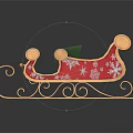 Festive Christmas Decorative Sleigh With Red Green Seats Golden Snowflake Patterns And Metal Frame