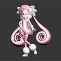 Cute Pink Cartoon Character With Long Curly Hair Flower Headpiece White Boots Dress