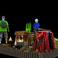 Camping Themed Window Display With Tent Camping Gear Apparel Campfire And Barbecue Grill