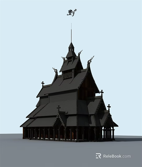 European Architecture With Spires Multi Layered Roofs Crosses And Ornate Carvings 3d model 