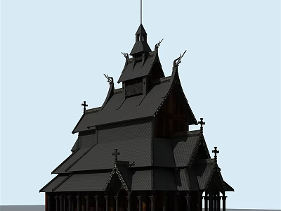 European Architecture With Spires Multi Layered Roofs Crosses And Ornate Carvings 3d model
