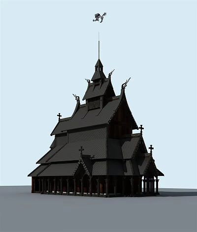 European Architecture With Spires Multi Layered Roofs Crosses And Ornate Carvings 3d model
