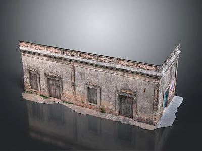 Old Vintage Building With Weathered Stone Facade Decorative Details Wooden Doors And Windows 3d model