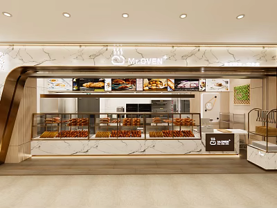 Modern Dessert Shop Exterior With Marble Walls Display Cases Warm Lighting And Fresh Pastries 3d model