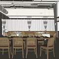 Modern Restaurant Interior With Wooden Walls Pendant Lights Dining Tables And Chairs