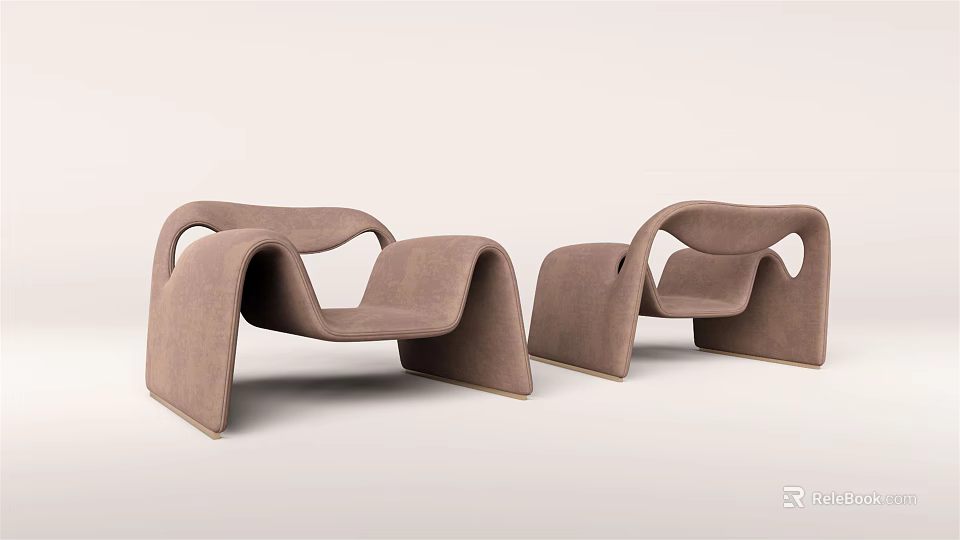 Modern Light Brown Leisure Chairs With Curved Design And Unique Modern Style 3d model 