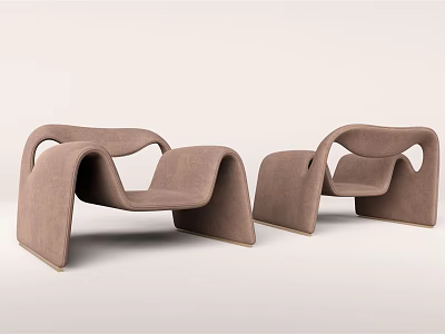 Modern Light Brown Leisure Chairs With Curved Design And Unique Modern Style 3d model