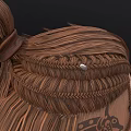 Game and Movie Character With Long Braided Hair Bun And Red Eyes Front Side Views