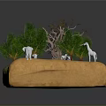 Scenic Model Landscape With Yellow Terrain Green Trees White Path Rocks And White Animals