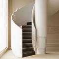 Modern Spiral Staircase White Structure With Dark Steps And LED Lighting Interior