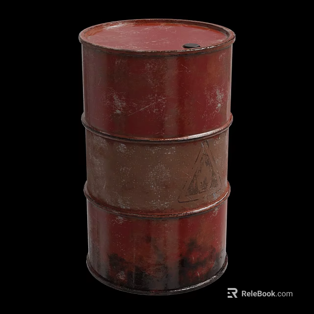 Red Rusty Industrial Metal Drum With Warning Symbol And Storage Function 3d model 