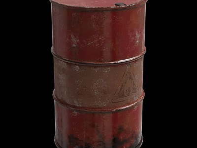 Red Rusty Industrial Metal Drum With Warning Symbol And Storage Function 3d model