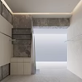 Modern Minimalist Clothing Store Entrance Featuring Clothing Racks Mirror And Shutter