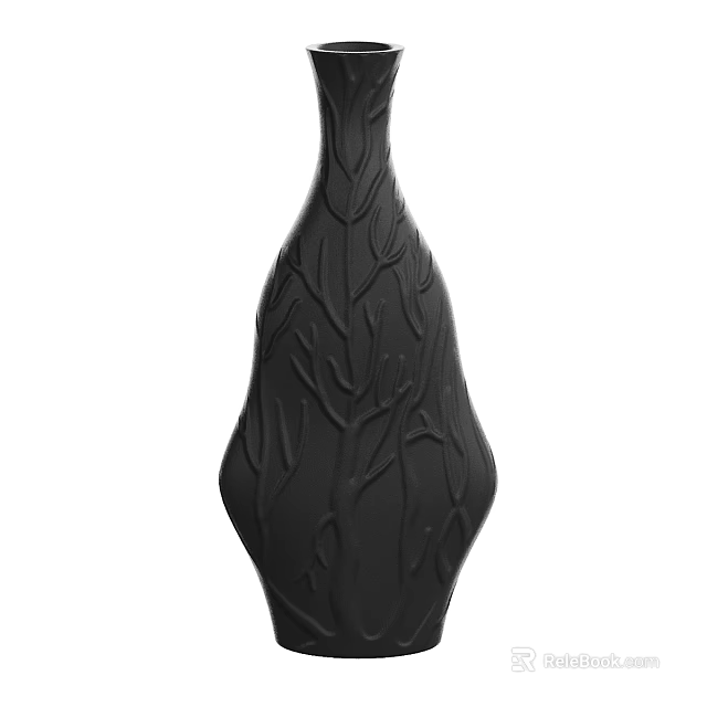 Modern Black Ceramic Vase With Intricate Branch Pattern For Home Decoration 3d model