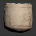 Ancient Terracotta Pottery Sculpture With Carved Red Patterns And Broken Rim Design