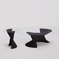 Two Coffee Tables Featuring Glass Top and Black Unique Curved Design Base 3d model