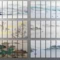 Chinese Landscape Paintings With Mountains Rivers Mist Trees And Traditional Pavilions