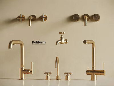 Poliform Brass Faucets Collection With Various Wall Mounted And Countertop Designs 3d model