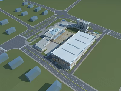 Modern Architectural Complex With Large Buildings Open Square Surrounding Residential Areas And Roads 3d model