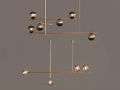 Modern Linear Chandelier With Metallic Frame And Glass Globe Lamps 3d model