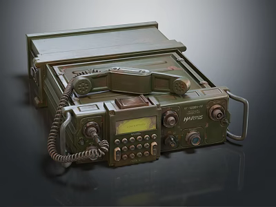 Vintage Military Portable Communication Radio With Handset And Control Buttons 3d model